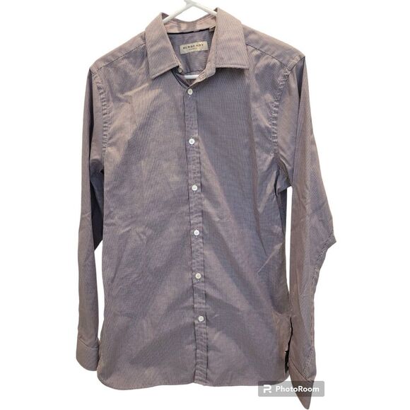 Burberry London Dress Shirt Mens L 15.5 39 Purple Check Long Sleeve Collared - Picture 1 of 8